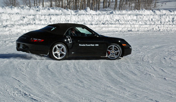 Learning to steer out of a skid at the Porsche Winter Driving School